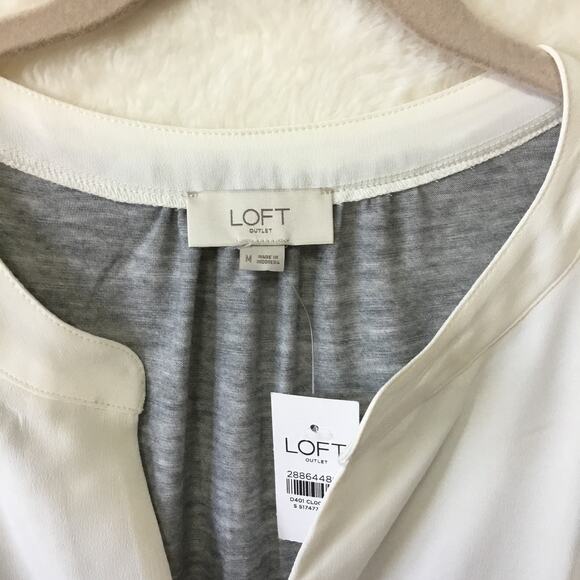 LOFT White Colorblock V-Neck Mixed Media Top - Picture 4 of 8